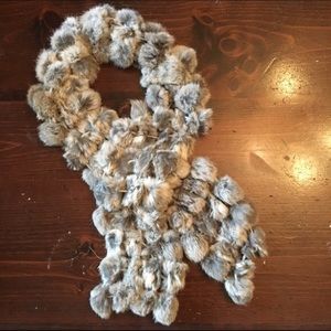 Gray 100% rabbit fur pom pom scarf